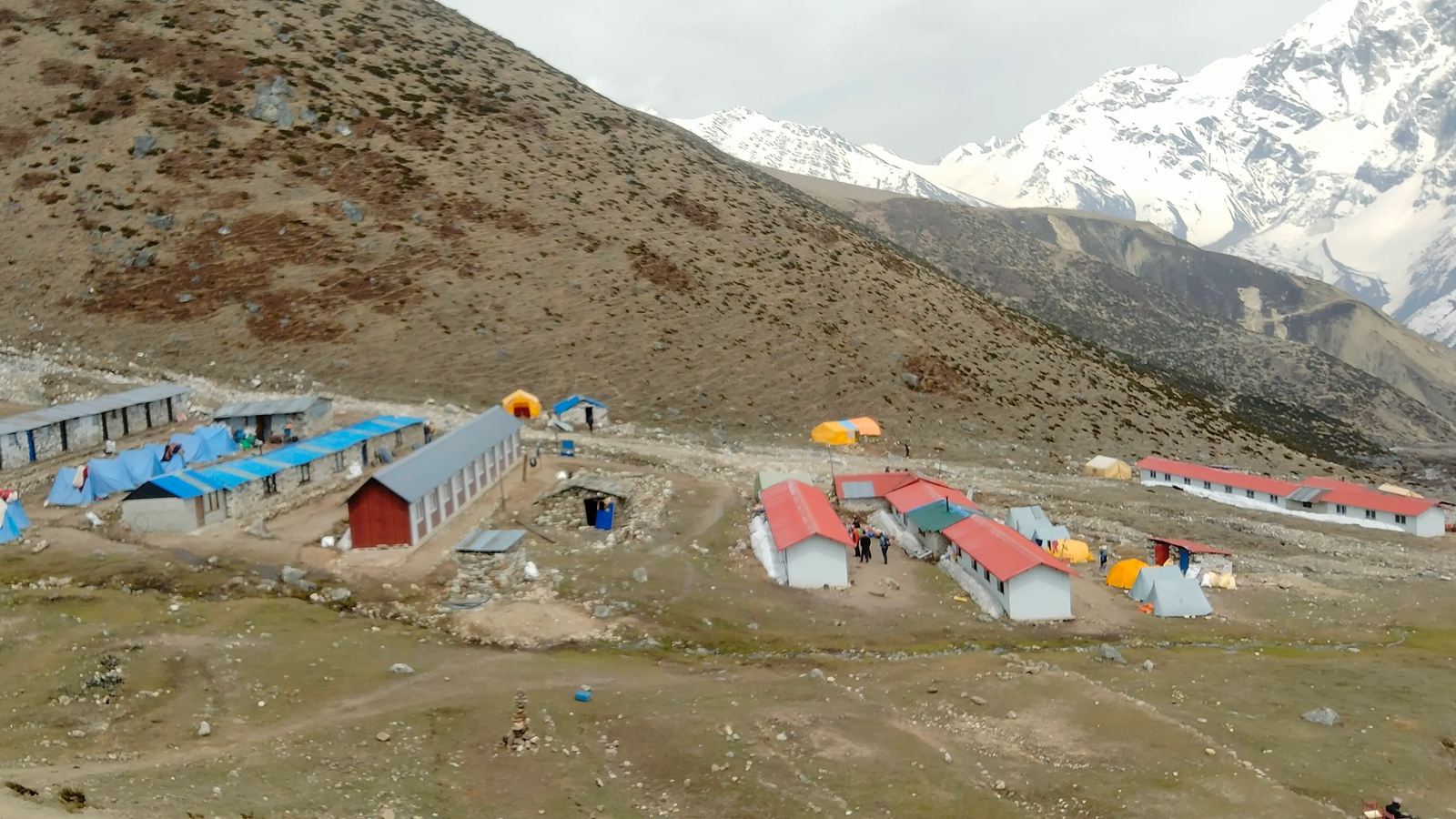 Accommodation in Dharamsala (Larke Phedi) on the Manaslu Circuit Trek route to Larkya La Pass, with a basic mountain teahouse lodge, high-altitude landscape, and Himalayan trekking scenery in Nepal.
