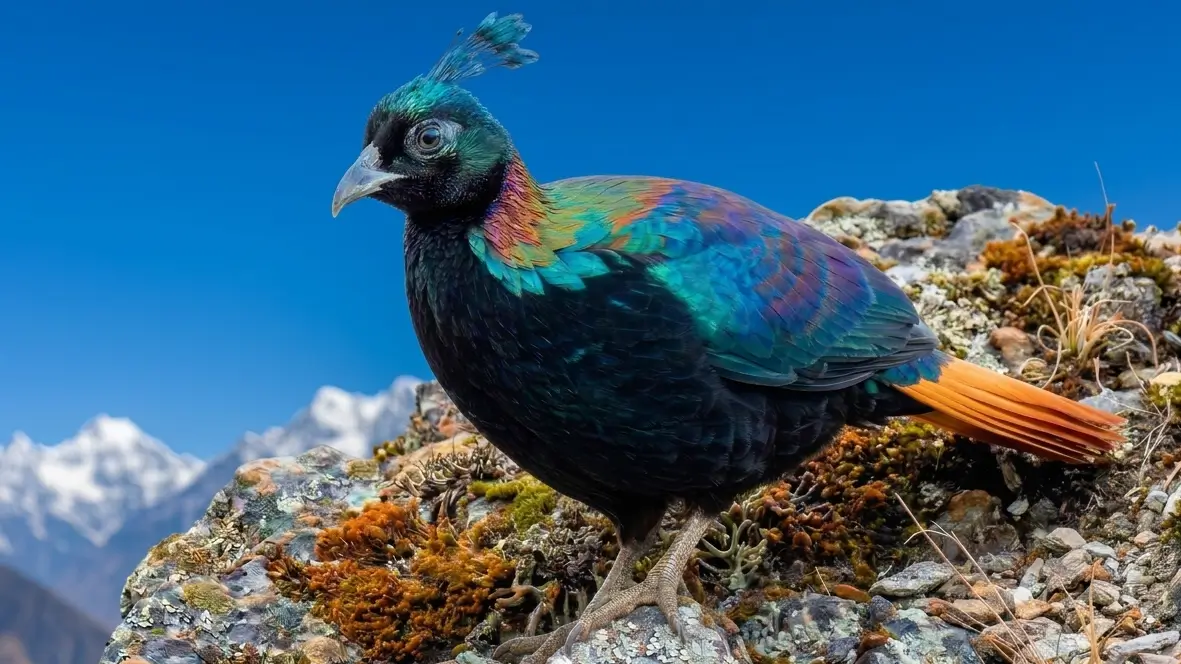 Witness the vibrant beauty of the Danphe (Himalayan Monal). A symbol of Nepal’s natural heritage, frequently spotted on EverestBase Camp Trekking Trail