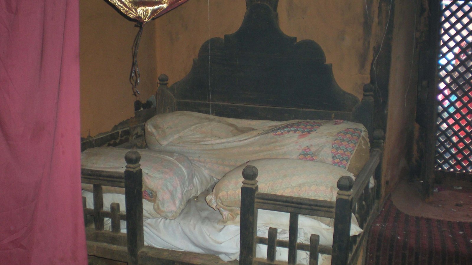 Historic wooden throne bed of King Prithvi Narayan Shah inside Gorkha Durbar, Nepal