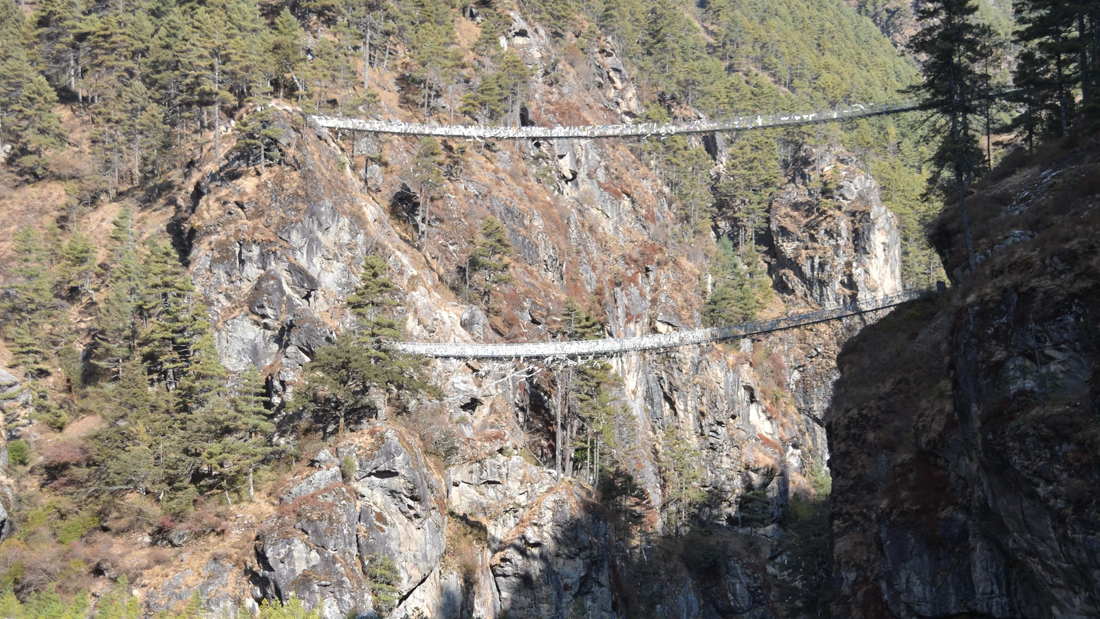 Hillary Suspension Bridge over Dudh Koshi River on the Everest Base Camp trekking trail in Nepal