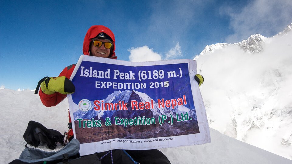 Island Peak Expedition team ascending the summit ridge in the Everest region