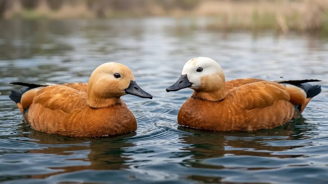 the Ruddy Shelduck, a striking waterfowl often seen in pairs