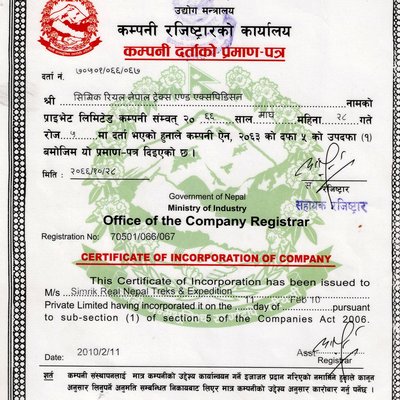 Company registrar certificte