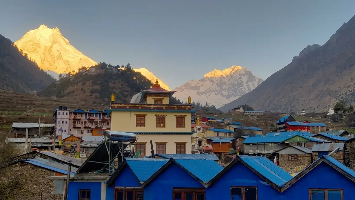 Sunrise from Lho village on the Manaslu Circuit Trek