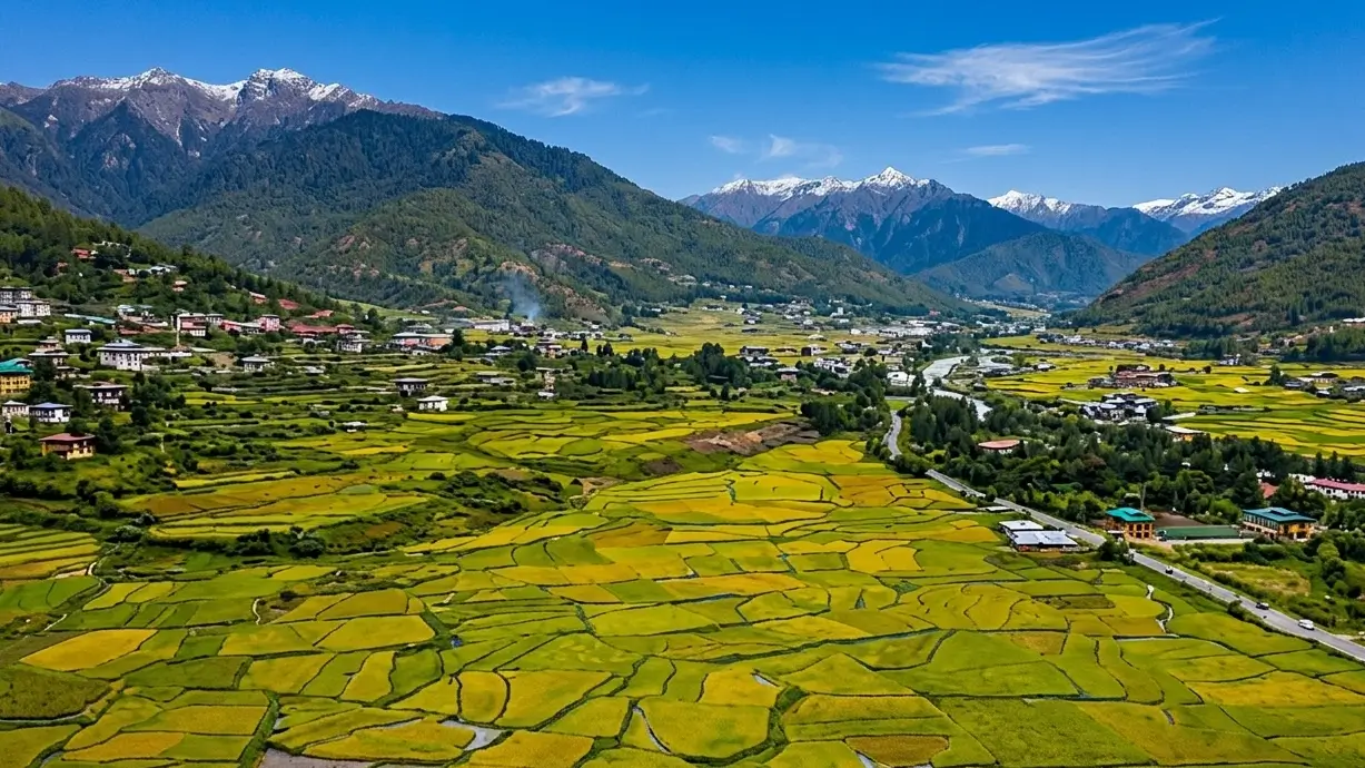 Paro Valley of Bhutan is a historic town with many sacred sites and historical buildings