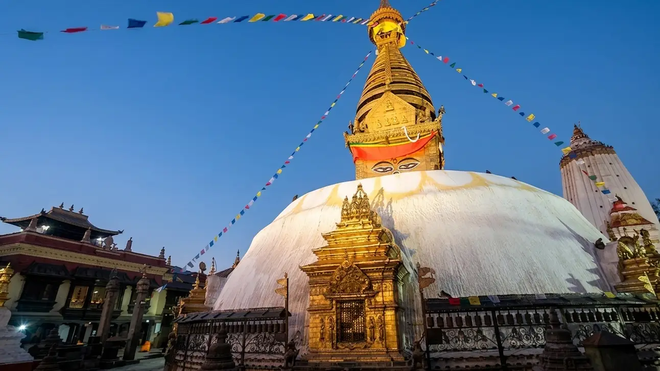 Swayambhunath Evening Lights Golden Dome