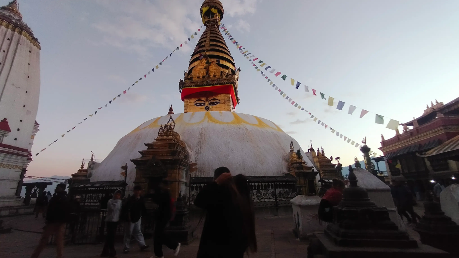 Swayambhunath golden pinnacles and blue sky Kathmandu image